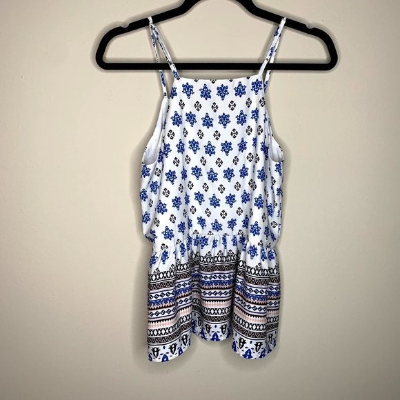 Aqua White Blue Printed Peplum Tank Top XS - Picture 4 of 4